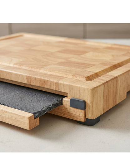 Wvgkn End-Grain Rubberwood Cutting Board with Two Trays 42 x 30 cm Natural Slate - Detail view